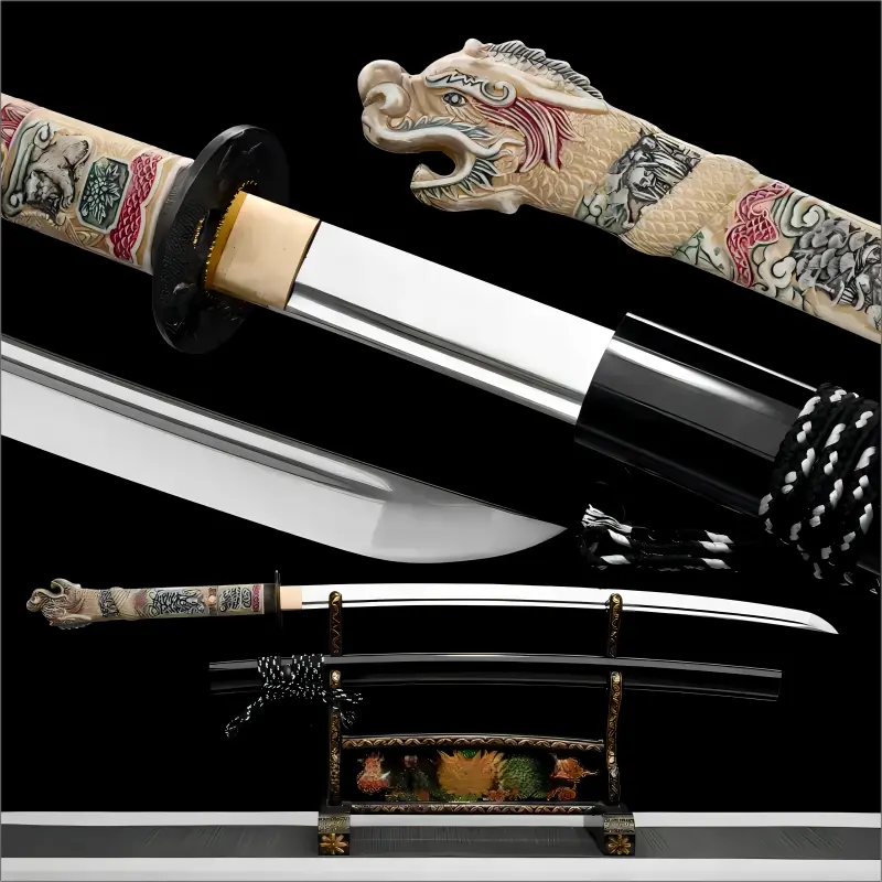 Handmade -  Manganese Steel Blade - Black - Auspicious Dragon Katana