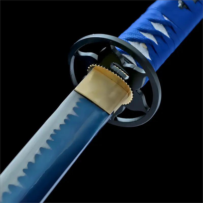 Handmade - Blue Heat Treatment Engraving Blade - Azure Blossom Katana