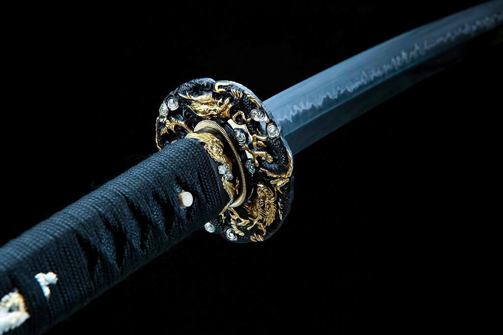 Authentic Japanese Katana Self-Refined Steel Hand Forged Sturdy Tactical Swords - Black Realm Dragon Katana