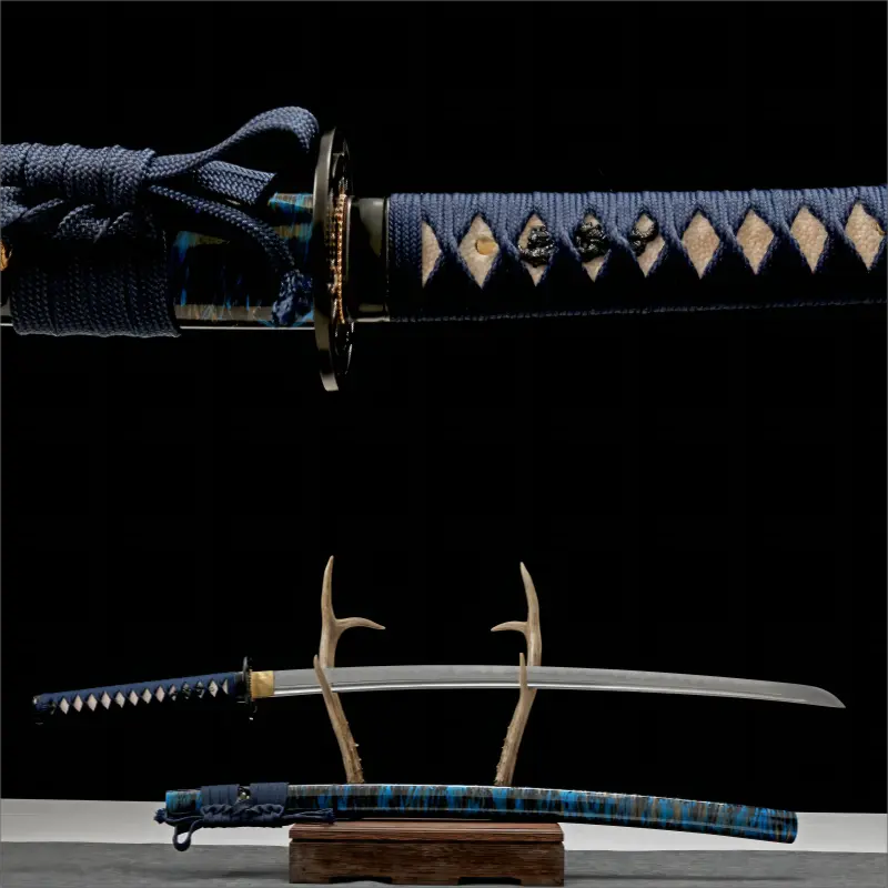 Elite Edition - Hand Polished - High performance T10 Steel Blade - Lacquered Wood Saya - Blue Abyss katana