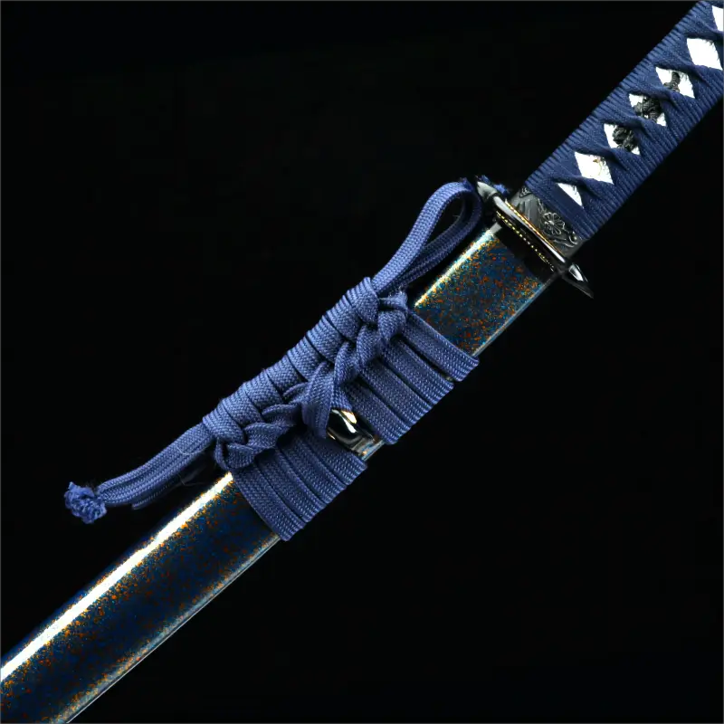 Artisan Forged - Damascus Steel Blade - Six Step Polishing - Blue Crescent katana