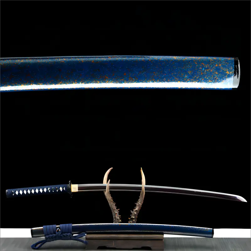 Artisan Forged - Damascus Steel Blade - Six Step Polishing - Blue Crescent katana