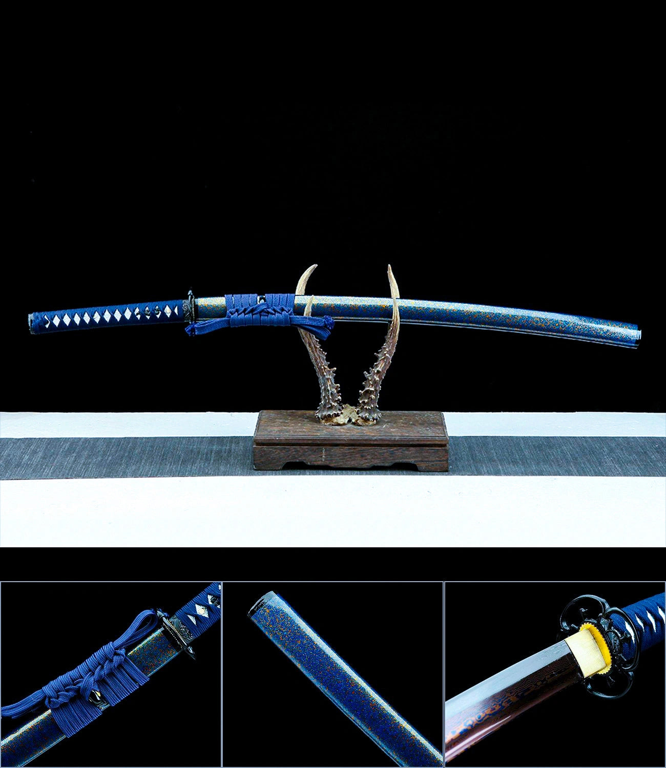 Authentic Japanese Katana Sword Damascus Steel Real Hamon - Blue Crescent katana