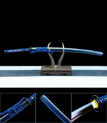 Authentic Japanese Katana Sword Damascus Steel Real Hamon - Blue Crescent katana