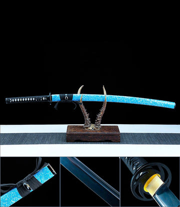 Handmade Japanese Katana Sword with Blue Scabbard - Blue Forest katana