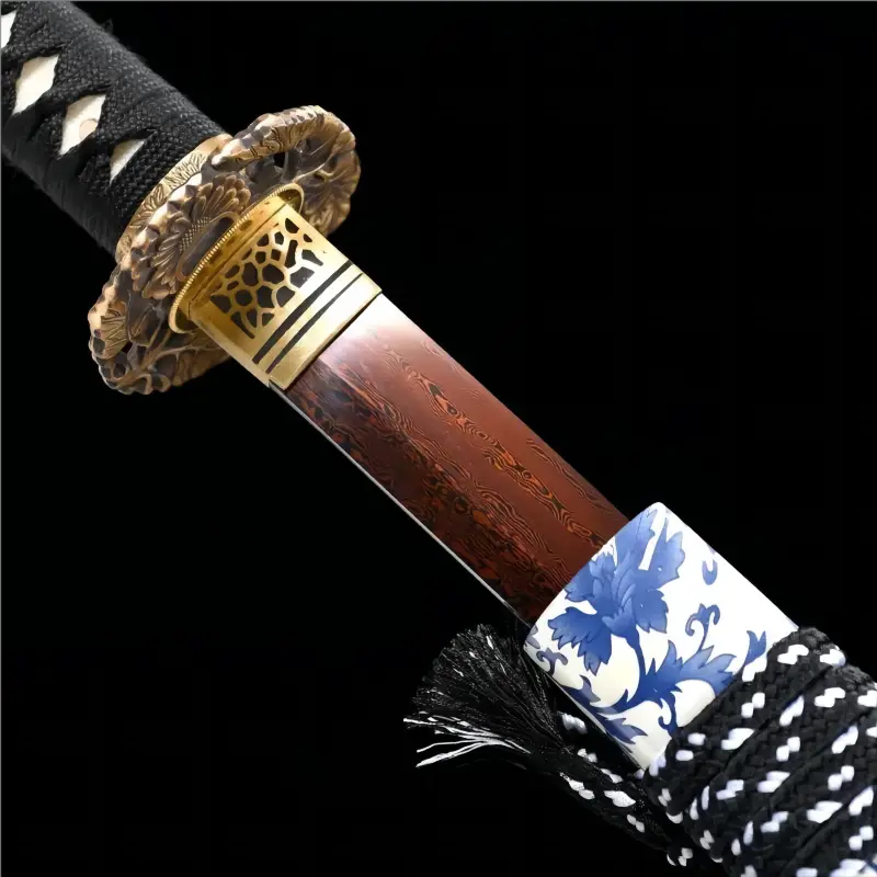 Red Damascus Steel Blade - Full Tang - Ceramic Bloom Katana