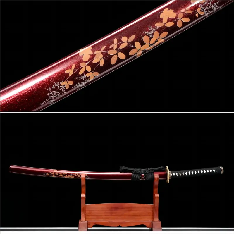 Hand Forged - T10 Carbon Steel Blade - Full Tang - Crimson Blossom Katana