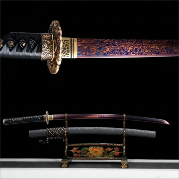 High performance - Multiple Colors Damascus Steel Blade - Full Tang - Crimson Flame Katana