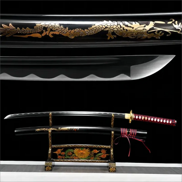 Collector’s Edition Katana - Black Manganese Steel Blade - Full Tang - Crimson Serpent Katana