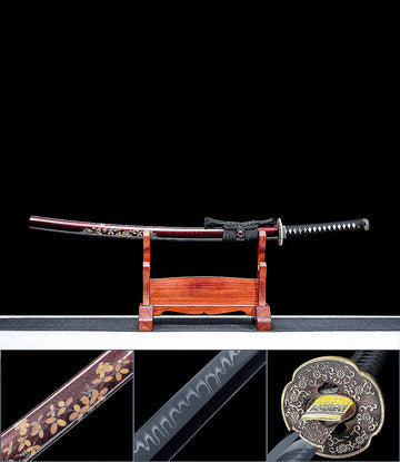 Handmade Japanese Katana Sword T10 Carbon Steel Real Hamon Full Tang - Crimson Blossom Katana