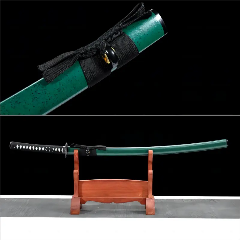 Handcrafted - T10 Carbon Steel Blade - Solid Wood Scabbard - Emerald Strike Katana