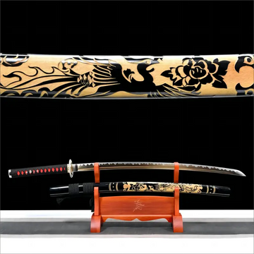 Manganese Steel Blade - Solid Wood Scabbard - Golden Phoenix Katana