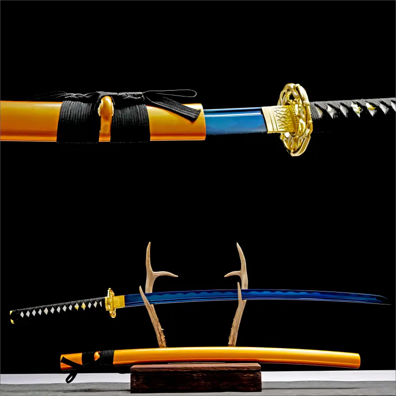 Hand Forged - Blue Tempering 1065 Steel Blade - Six Step Polishing - Golden Serpent Demon katana