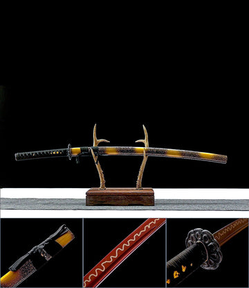 Authentic Japanese Katana 1065 High Carbon Steel Hand Forged Sturdy Tactical Swords - Golden Leopard Katana