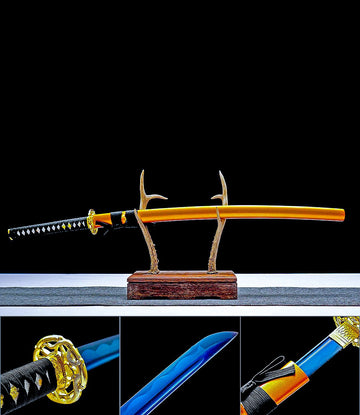 Handmade Japanese Katana Sword with Orange Saya - Golden Serpent Demon katana