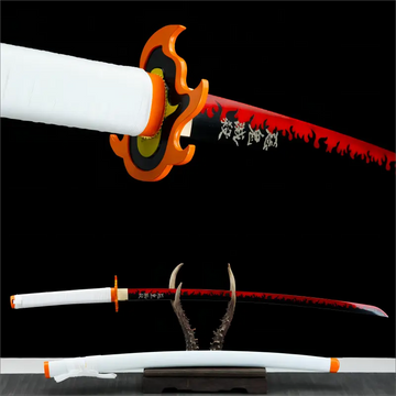 Kyojuro Rengoku Sword - Demon Slayer Sword - Kimetsu No Yaiba Sword - Nichirin Sword - High Performance Version - Scabbard Pure White Edition