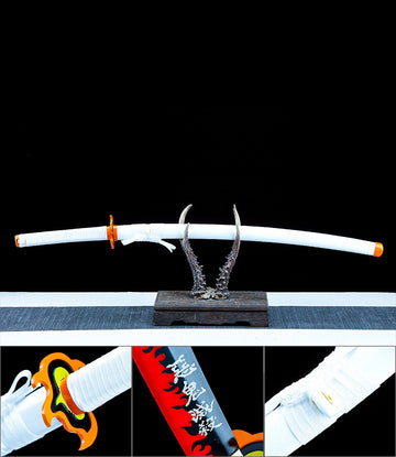 Kyojuro Rengoku Sword - Demon Slayer Sword - Kimetsu No Yaiba Sword - Nichirin Sword - High Performance Version - Scabbard Pure White Edition