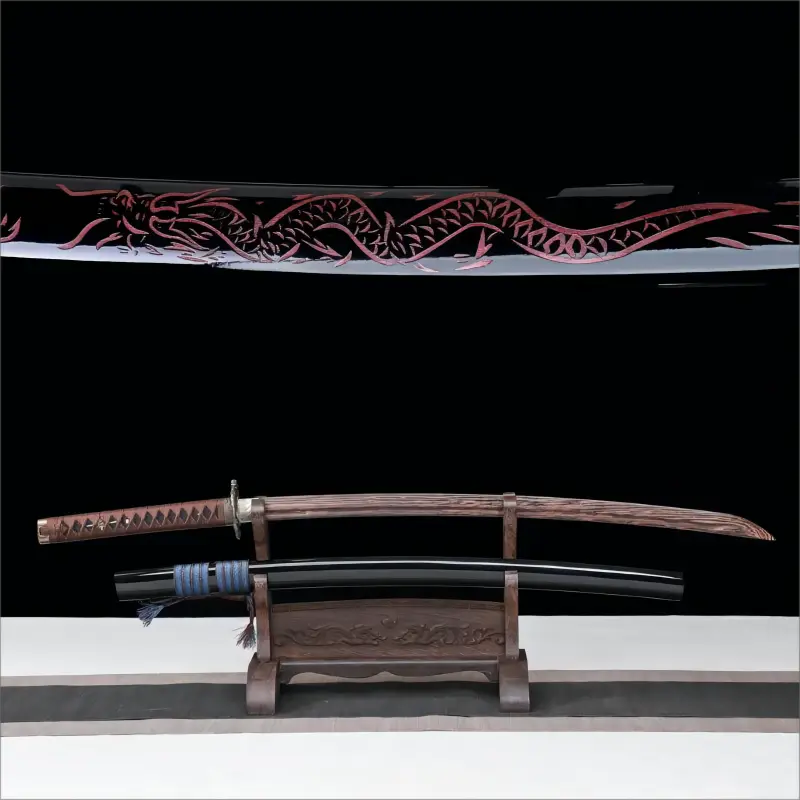 Rosewood Blade - Decorative Samurai Sword - Solid Wood Scabbard - Luminous Dragon Katana