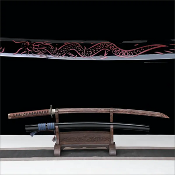 Rosewood Blade - Decorative Samurai Sword - Solid Wood Scabbard - Luminous Dragon Katana