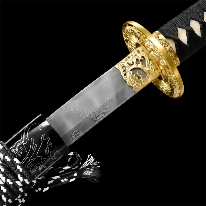 Exquisite Detail - Damascus Steel Blade - Solid Wood Scabbard - Lunar Eclipse Katana