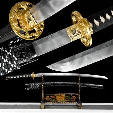 Exquisite Detail - Damascus Steel Blade - Solid Wood Scabbard - Lunar Eclipse Katana