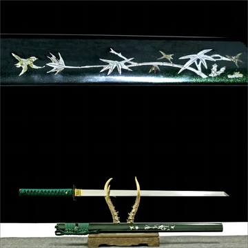 Handmade Japanese Ninja Sword - Six Stage Polishing T10 Steel Blade - Aogami Wood Scabbard - Midori Yūrei Ninjato