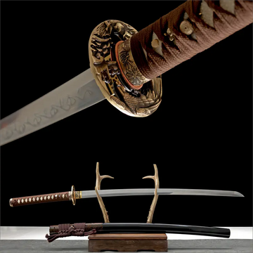 Katana Night Hawk - Hamon trempé à l'argile avec motif de feuilles de saule