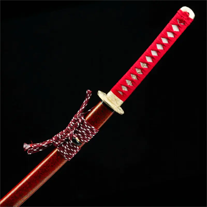 Hand Polished  Red Damascus Steel Blade - Hardwood Scabbard - Noble katana