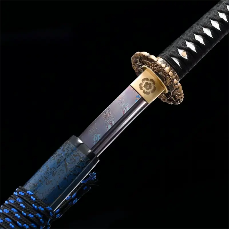 Hand Forged - High performance - Gradient Color Damascus steel Blade - Solid Wood Scabbard - Ocean's Wrath Katana