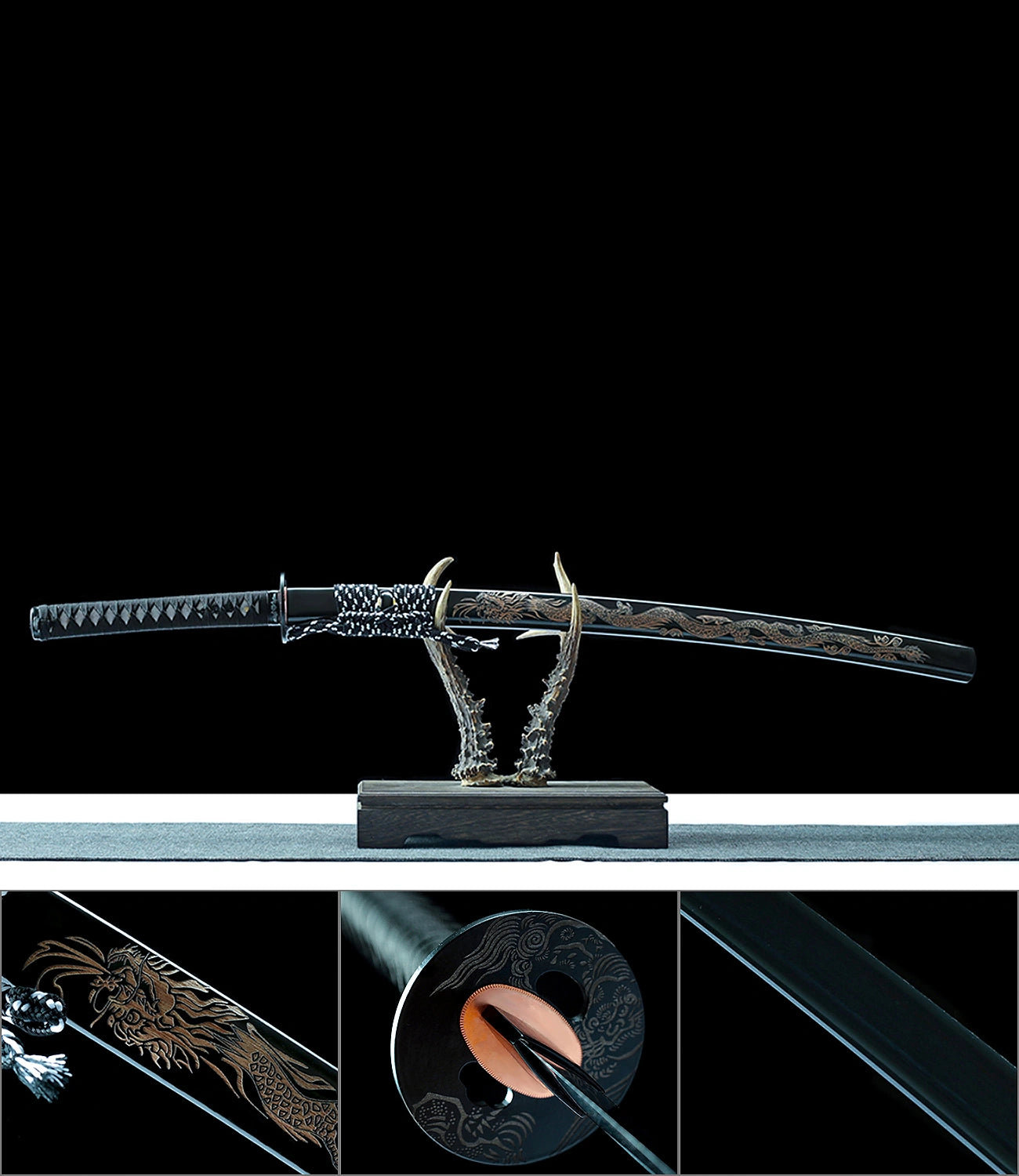 High-performance Real Japanese Katana Sword Black Damascus Patterned Steel