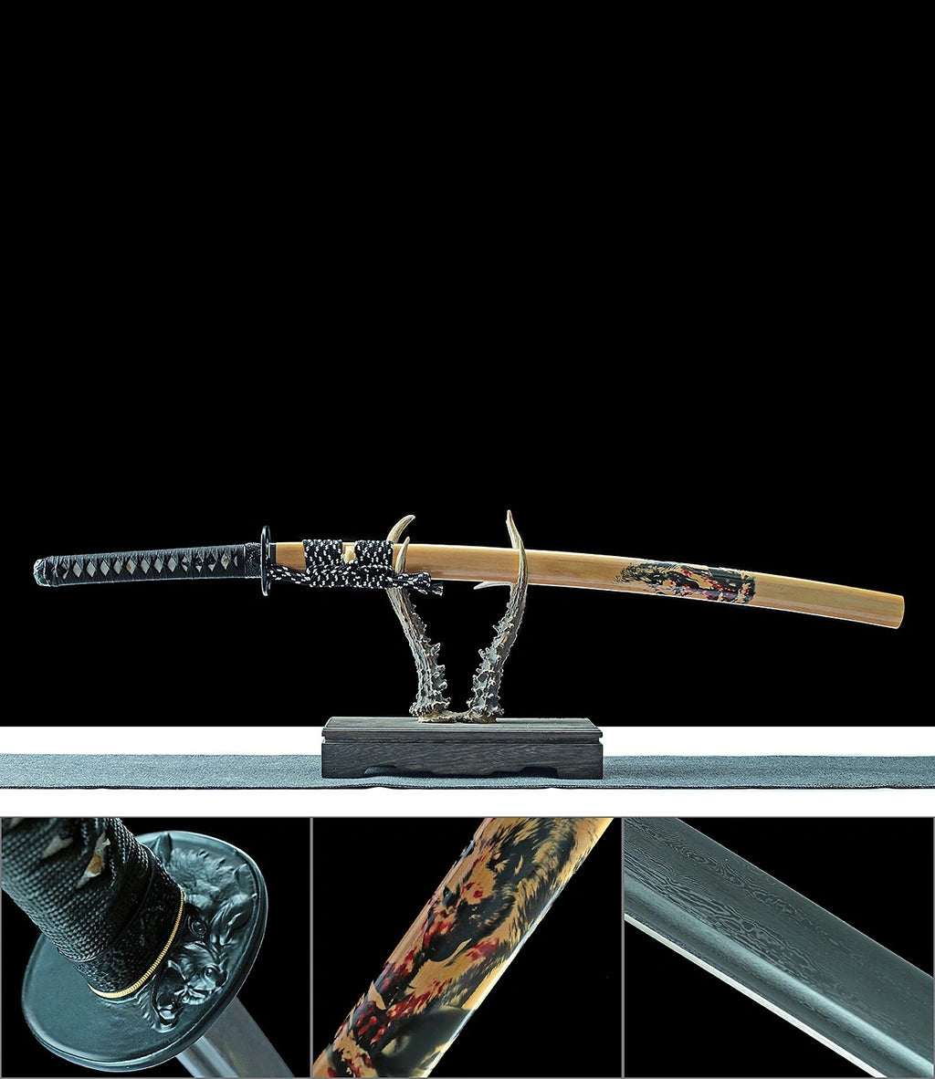 Authentic Japanese Katana Sword Damascus Pattern Steel Full Tang