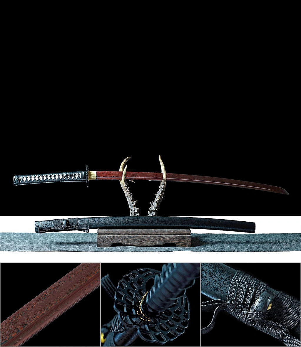 High-performance Real Japanese Katana Sword Red Damascus Pattern Steel