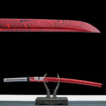 Red Eight Stage Polishing T10 Steel Blade - Red Wood Scabbard - Red Demon Messenger katana