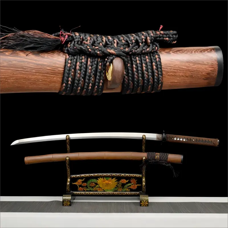 Precision Forged - Rose Wood Scabbard - Full Tang Damascus Steel Blade - Rosewood Sentinel Katana