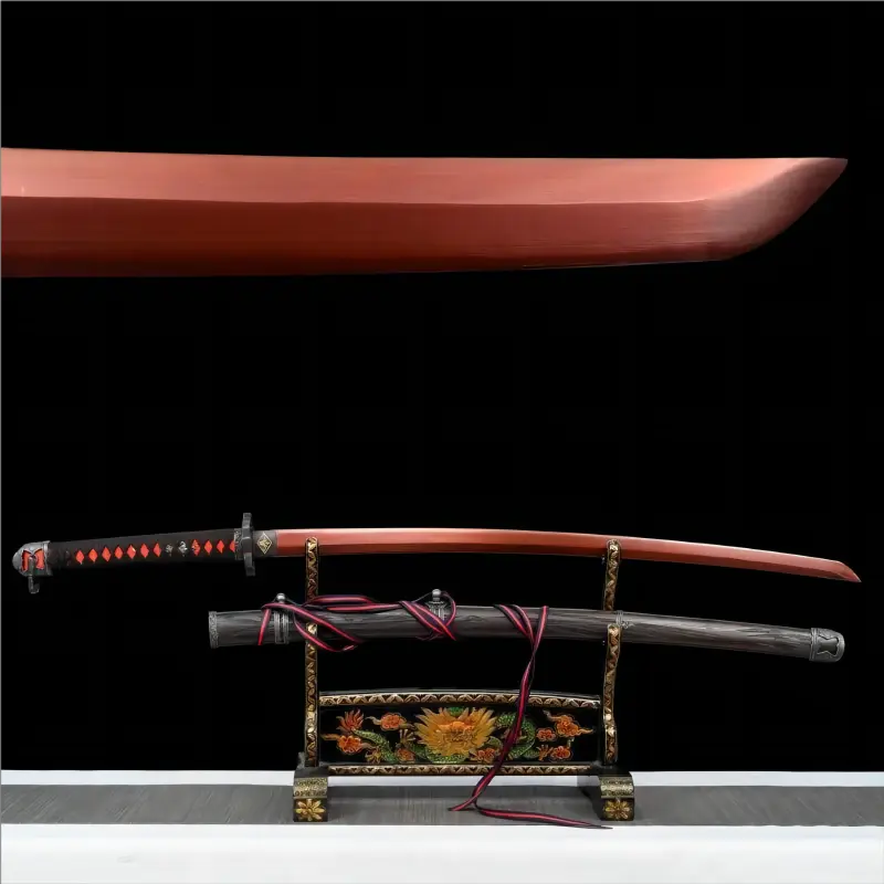 Red Manganese steel Blade - Rosewood Scabbard - Scarlet Ember Katana