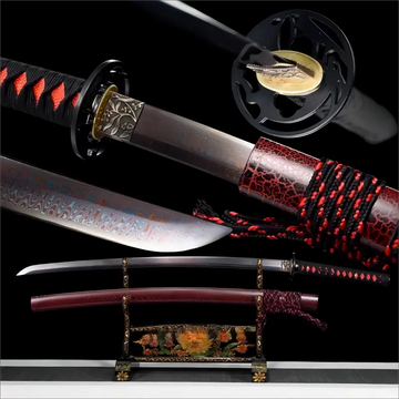 High performance - Handcrafted - Red Hues Damascus steel Blade - Rosewood Scabbard - Scarlet Shadow Katana