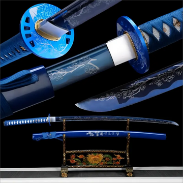 Blue Full tang Manganese Steel Blade - Solid wood Scabbard - Serenity Blossom Katana