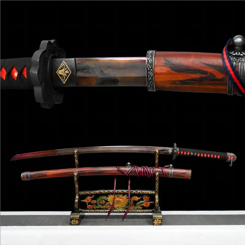 Handcrafted - Red Shades Manganese Steel Blade - Solid Wood Scabbard - Shadowblade Katana