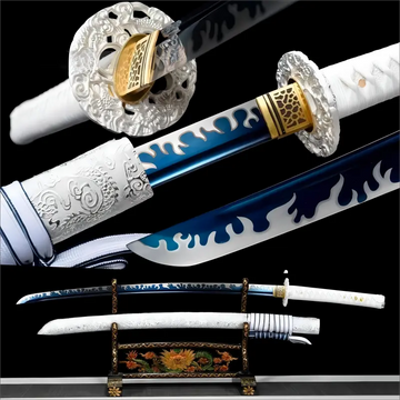 Collector’s Edition Samurai Sword - Blue Manganese Steel Blade - Full tang - Silver Serpent Katana