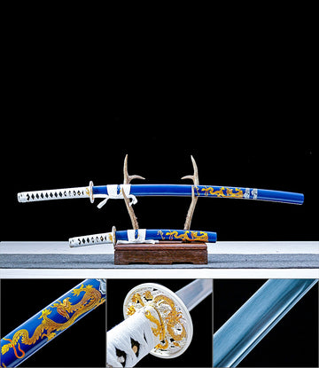 Handmade Japanese Samurai Sword and Tanto Set T10 Steel Full Tang - Soaring Dragon Sword Set